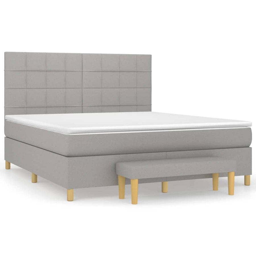 Boxspring Met Matras Stof Lichtgrijs 180 x 200 cm Blok met vierkanten