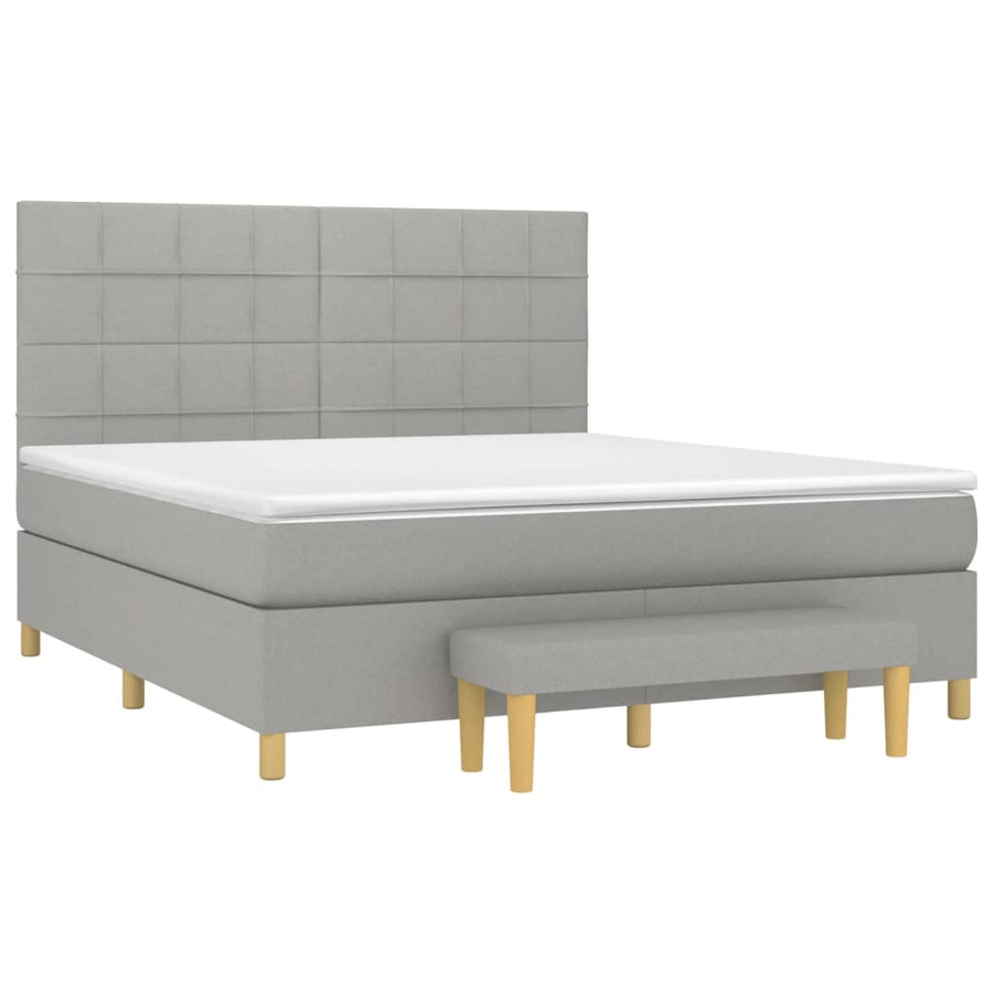 Boxspring Met Matras Stof Lichtgrijs 180 x 200 cm Blok met vierkanten