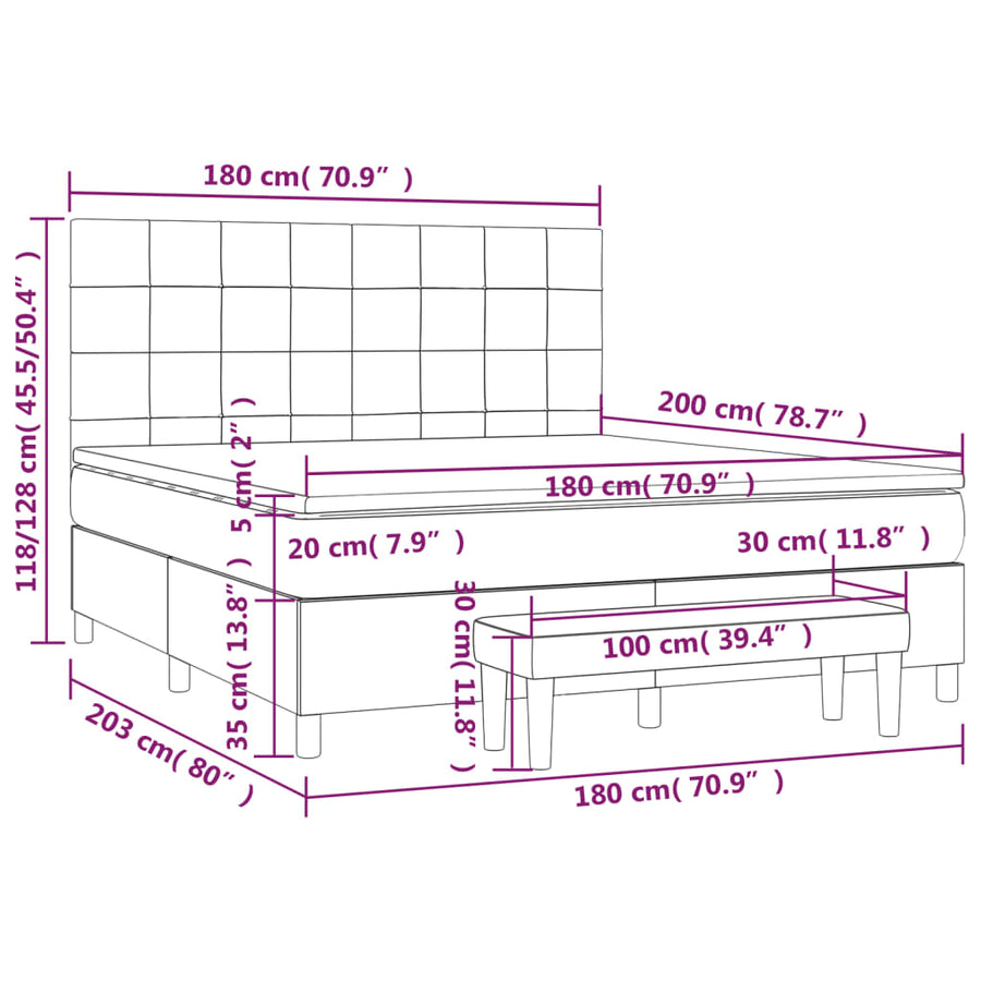 Boxspring Met Matras Stof Lichtgrijs 180 x 200 cm Blok met vierkanten