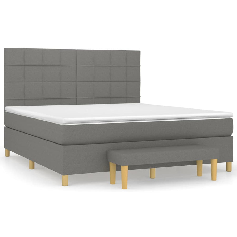 Boxspring Met Matras Stof Donkergrijs 180 x 200 cm Blok met vierkanten