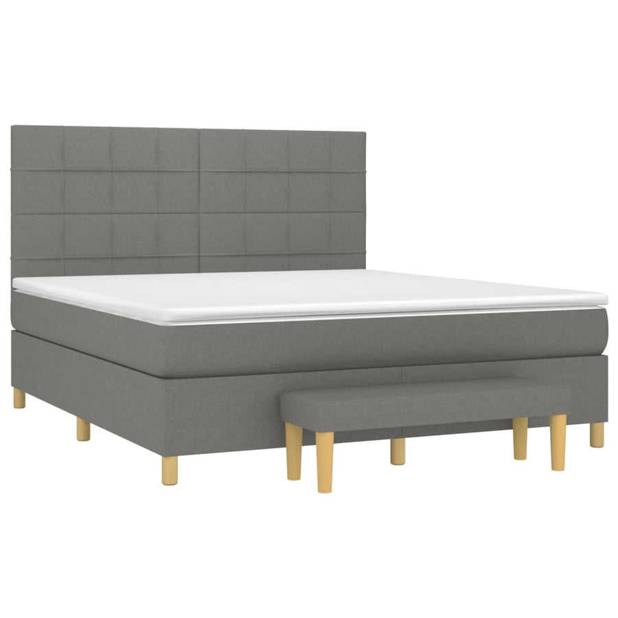 Boxspring Met Matras Stof Donkergrijs 180 x 200 cm Blok met vierkanten