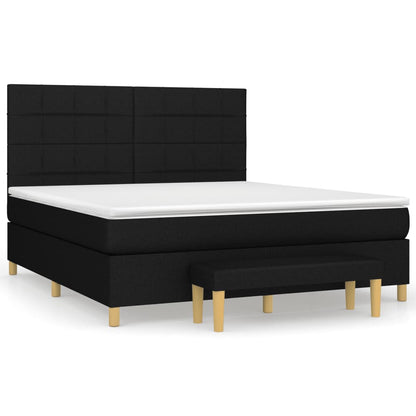 Boxspring Met Matras Stof Zwart 180 x 200 cm Blok met vierkanten