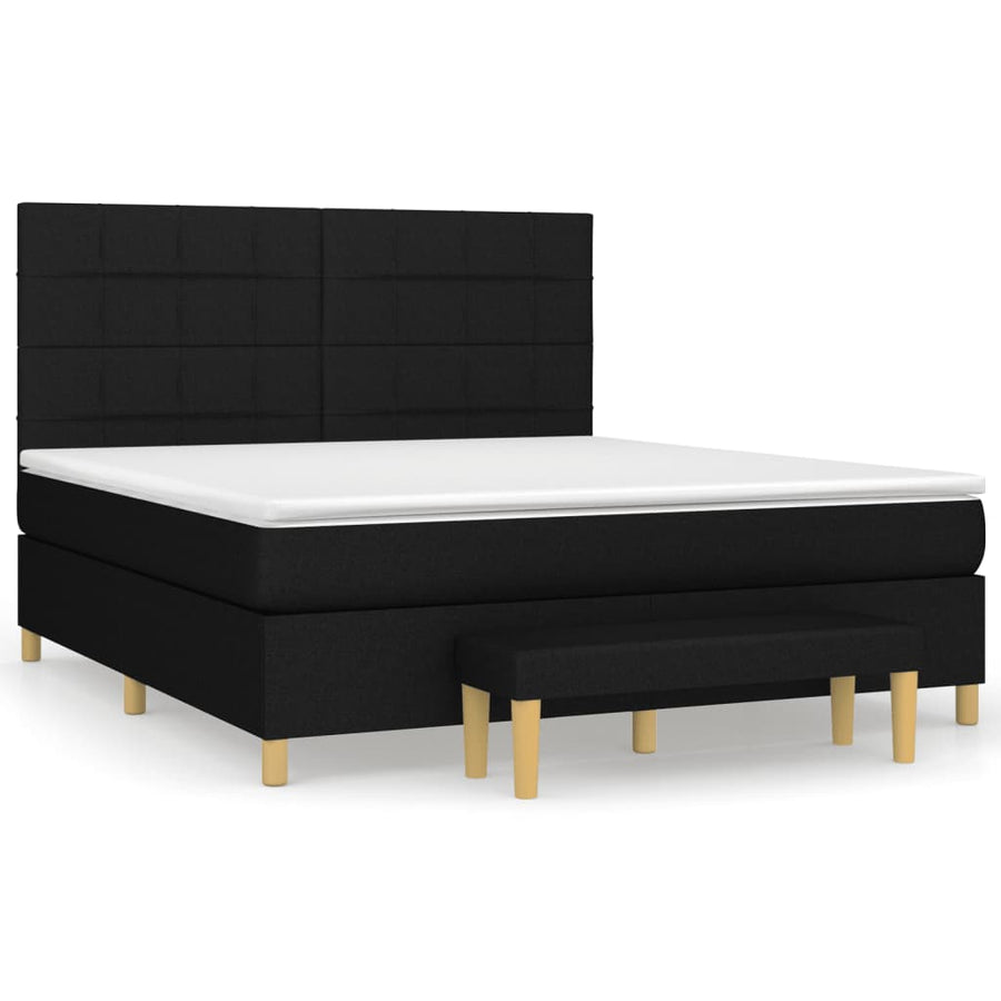 Boxspring Met Matras Stof Zwart 180 x 200 cm Blok met vierkanten