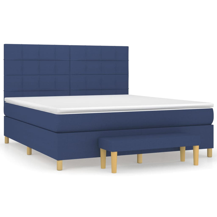Boxspring Met Matras Stof Blauw 180 x 200 cm Blok met vierkanten