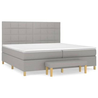 Boxspring Met Matras Stof Lichtgrijs 200 x 200 cm Blok met vierkanten