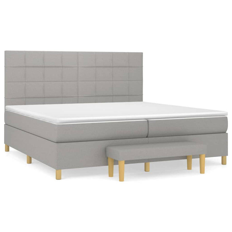 Boxspring Met Matras Stof Lichtgrijs 200 x 200 cm Blok met vierkanten