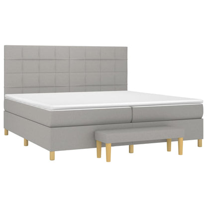 Boxspring Met Matras Stof Lichtgrijs 200 x 200 cm Blok met vierkanten