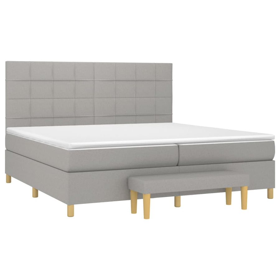Boxspring Met Matras Stof Lichtgrijs 200 x 200 cm Blok met vierkanten