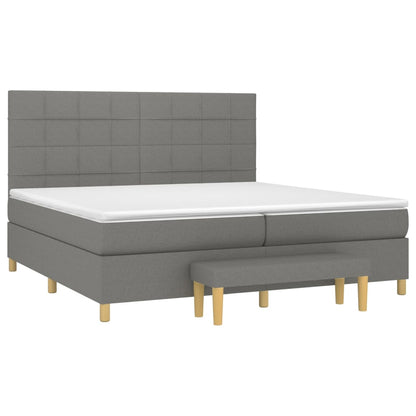 Boxspring Met Matras Stof Donkergrijs 200 x 200 cm Blok met vierkanten