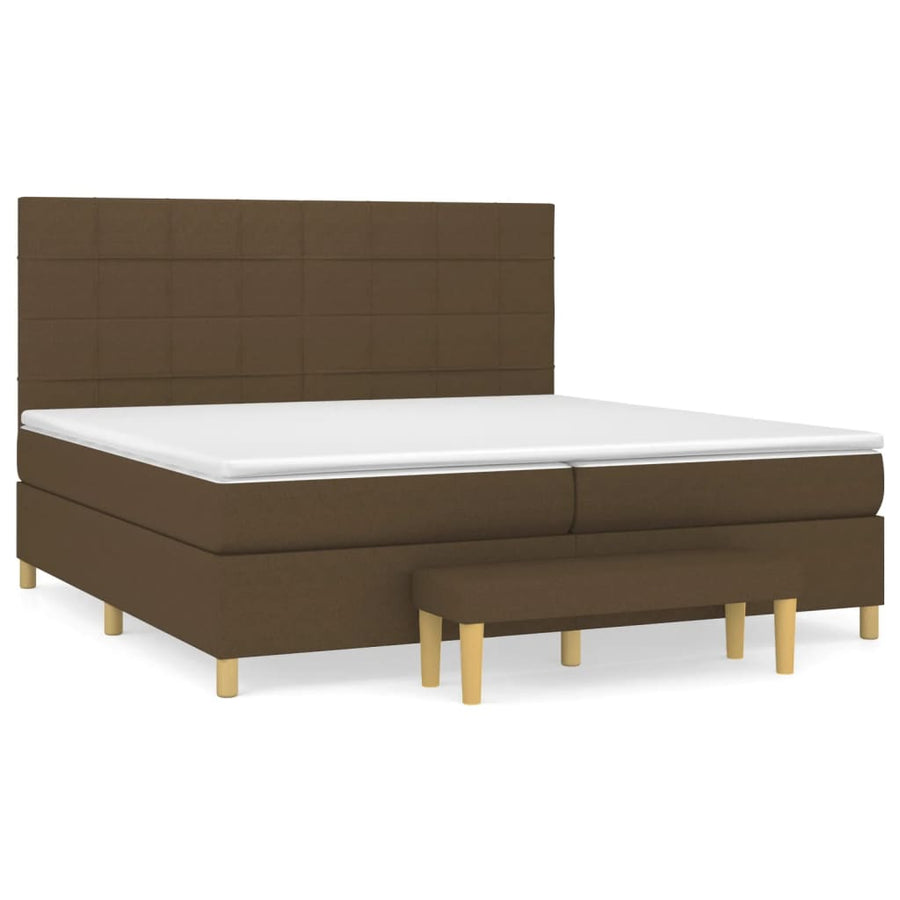 Boxspring met matras stof donkerbruin 200x200 cm 200 x 200 cm Blok met vierkanten
