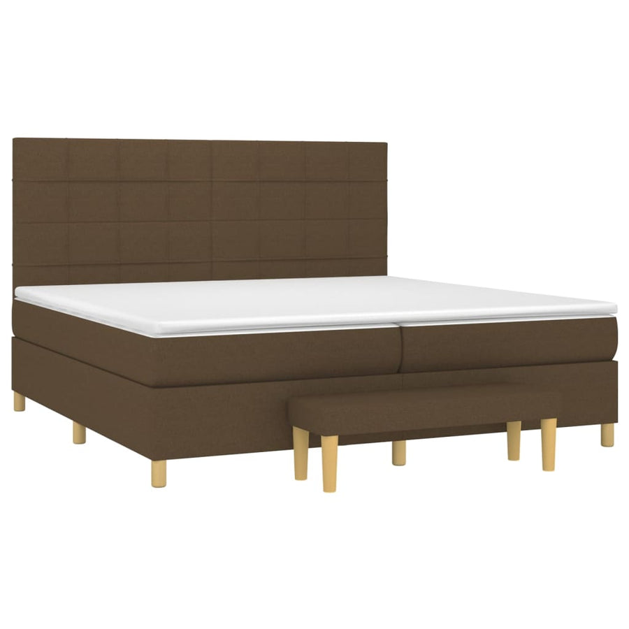 Boxspring met matras stof donkerbruin 200x200 cm 200 x 200 cm Blok met vierkanten