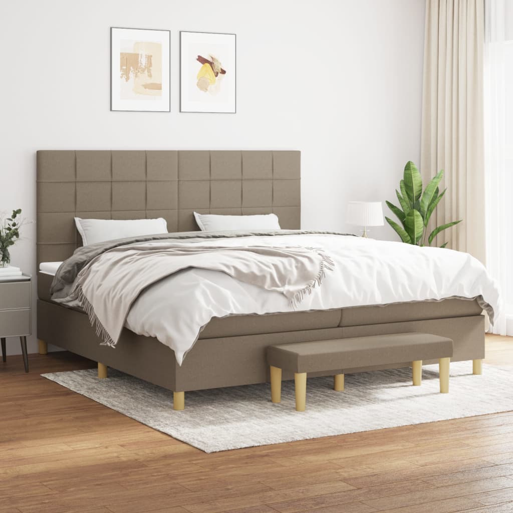 Boxspring Met Matras Stof Taupe 200 x 200 cm Blok met vierkanten