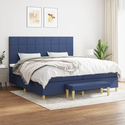 Boxspring Met Matras Stof Blauw 200 x 200 cm Blok met vierkanten