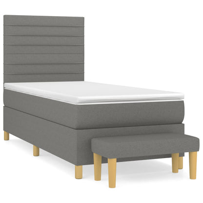 Boxspring Met Matras Stof Donkergrijs 80 x 200 cm Horizontale strepen