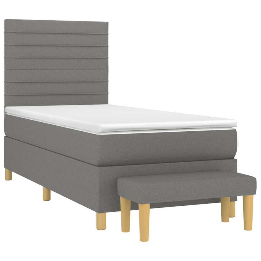 Boxspring Met Matras Stof Donkergrijs 80 x 200 cm Horizontale strepen