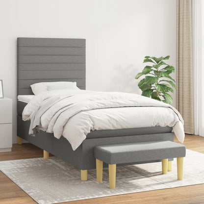 Boxspring Met Matras Stof Donkergrijs 90 x 190 cm Horizontale strepen