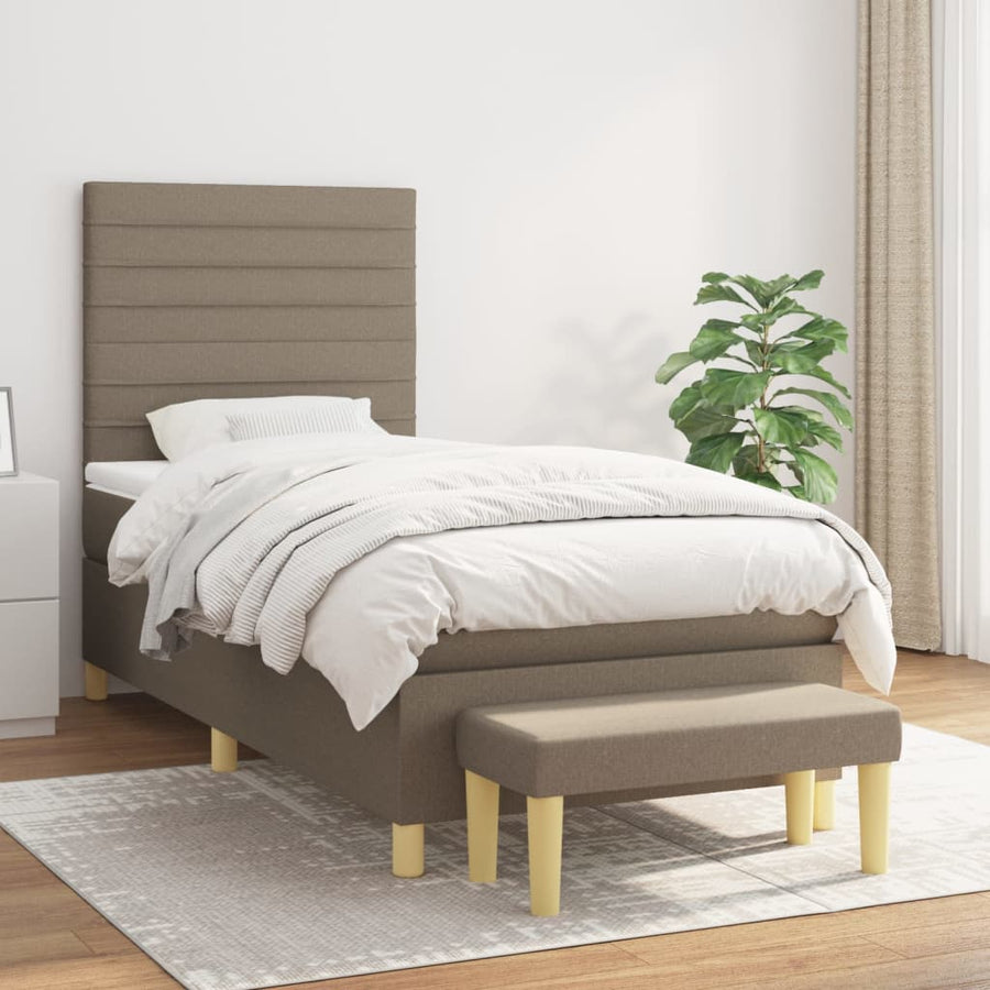 Boxspring Met Matras Stof Taupe 90 x 190 cm Horizontale strepen