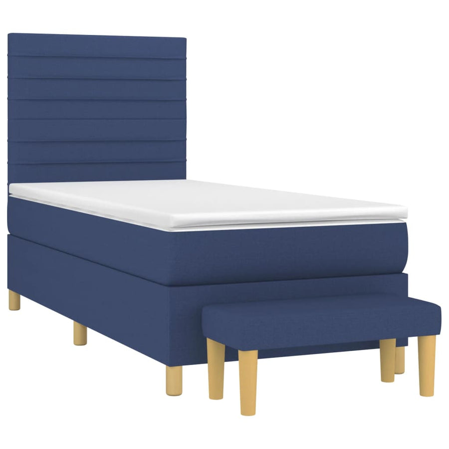Boxspring Met Matras Stof Blauw 90X190 Cm Blauw 90 x 190 cm Horizontale strepen