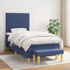 Boxspring Met Matras Stof Blauw 90X190 Cm Blauw 90 x 190 cm Horizontale strepen