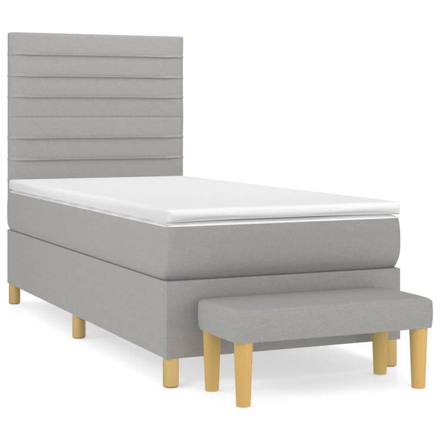 Boxspring Met Matras Stof Lichtgrijs 90 x 200 cm Horizontale strepen