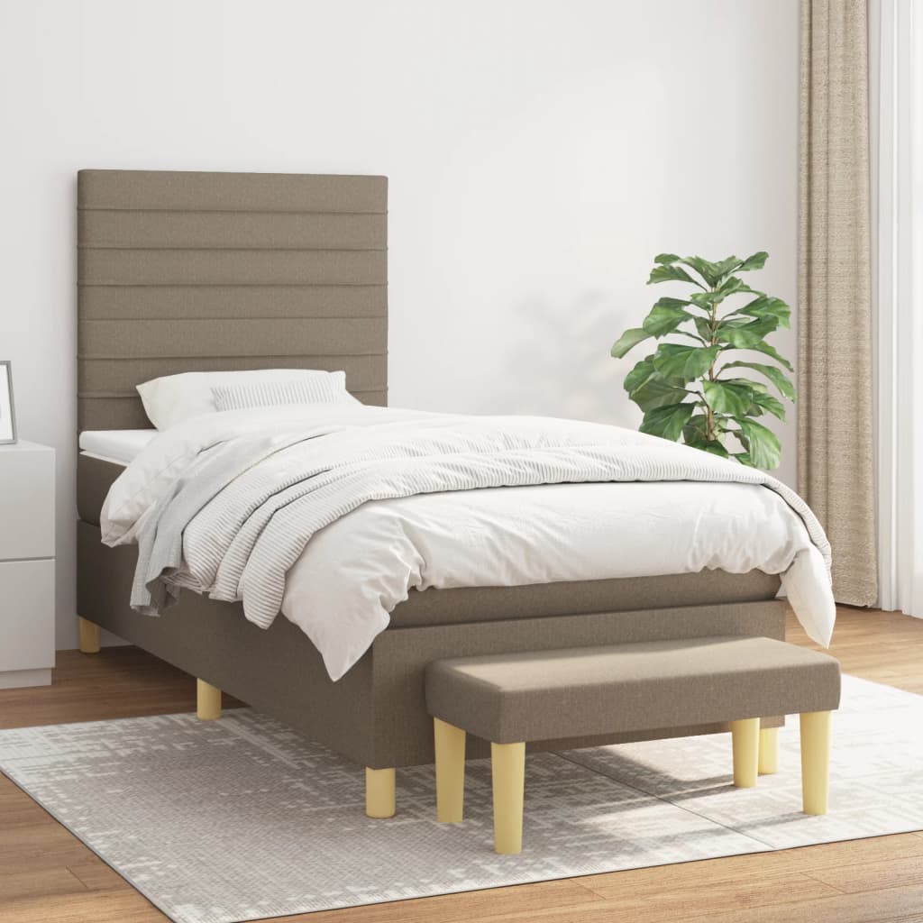 Boxspring Met Matras Stof Taupe 90 x 200 cm Horizontale strepen
