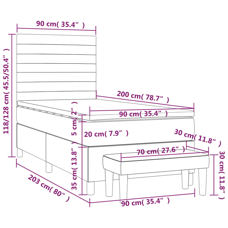 Boxspring Met Matras Stof Blauw 90 x 200 cm Horizontale strepen