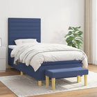 Boxspring Met Matras Stof Blauw 90 x 200 cm Horizontale strepen