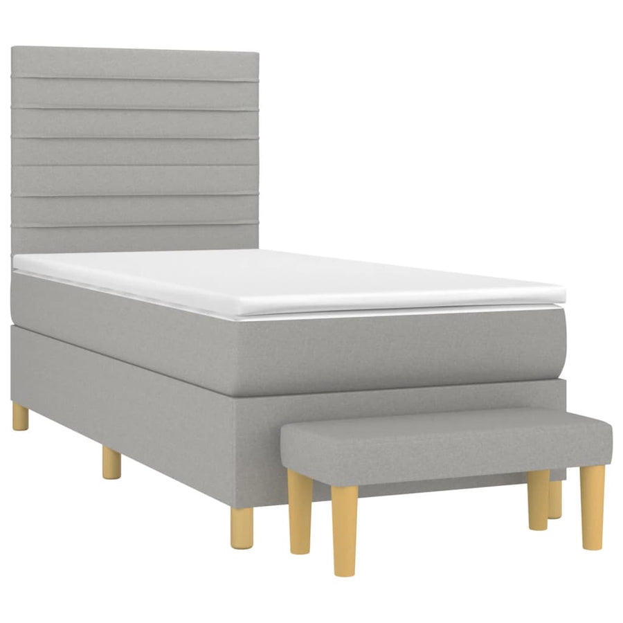 Boxspring Met Matras Stof Lichtgrijs 100 x 200 cm Horizontale strepen