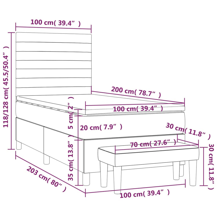Boxspring Met Matras Stof Blauw 100 x 200 cm Horizontale strepen
