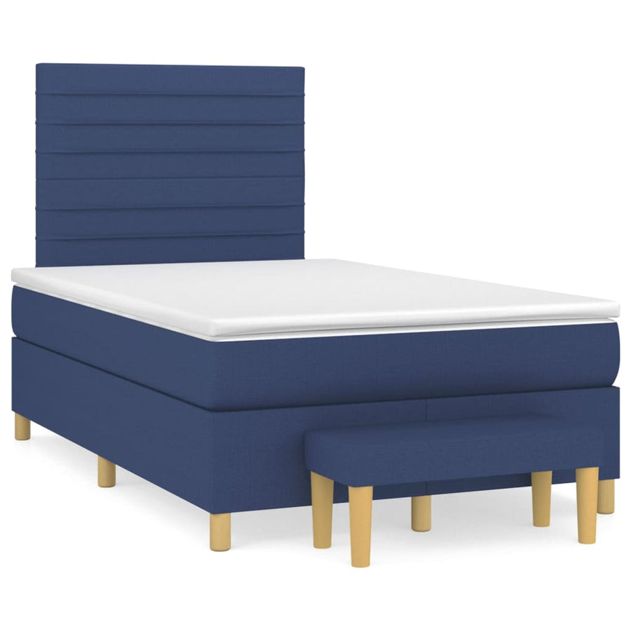 Boxspring Met Matras Stof Blauw 120 x 200 cm Horizontale strepen