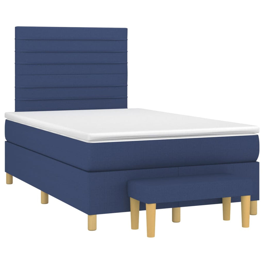 Boxspring Met Matras Stof Blauw 120 x 200 cm Horizontale strepen