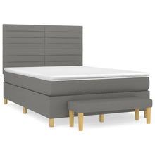 Boxspring Met Matras Stof Donkergrijs 140 x 190 cm Horizontale strepen