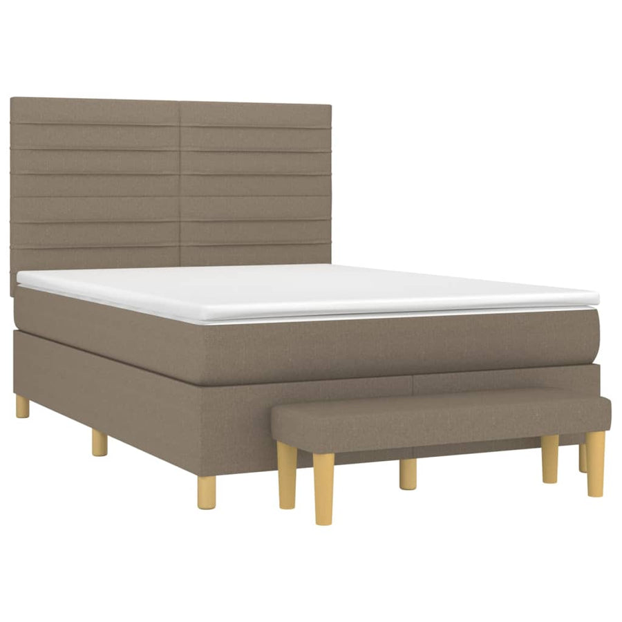 Boxspring Met Matras Stof Taupe 140 x 190 cm Horizontale strepen
