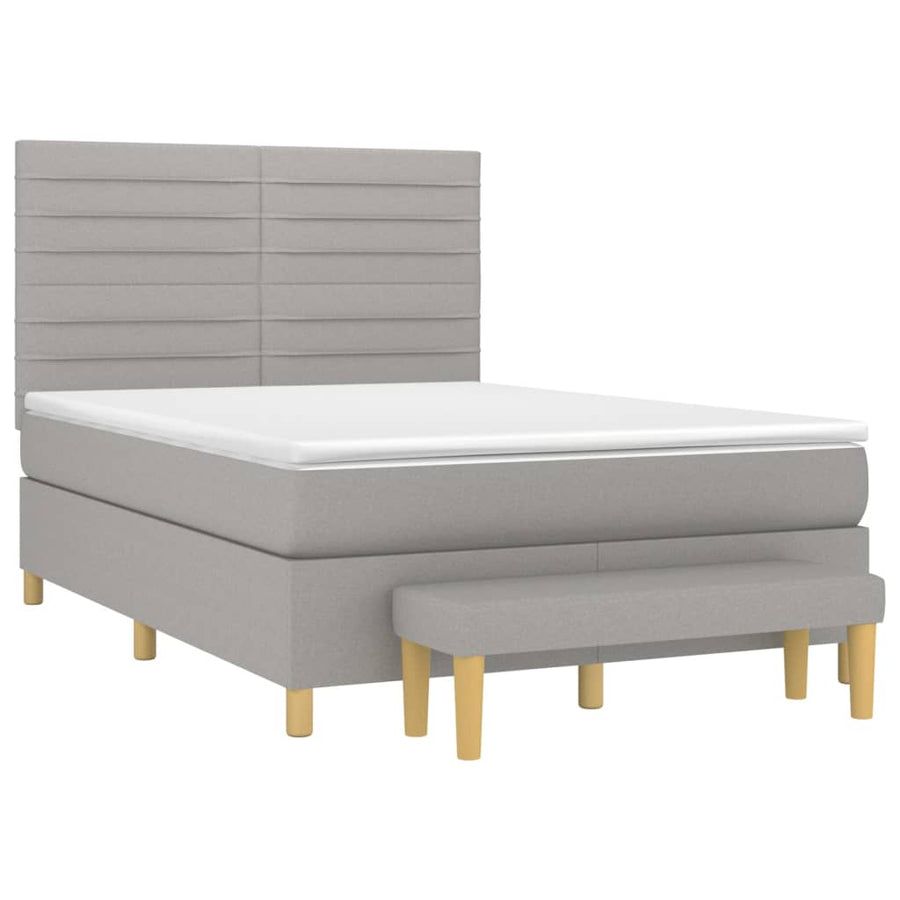 Boxspring Met Matras Stof Lichtgrijs 140 x 200 cm Horizontale strepen