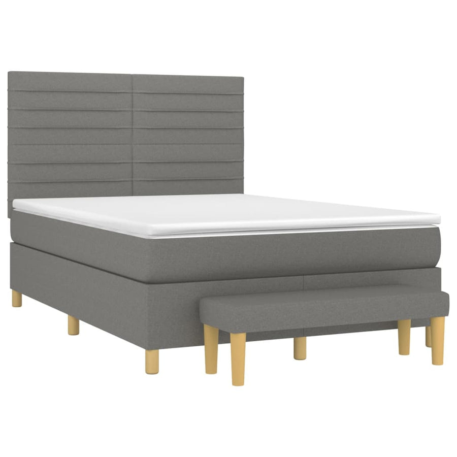 Boxspring Met Matras Stof Donkergrijs 140 x 200 cm Horizontale strepen