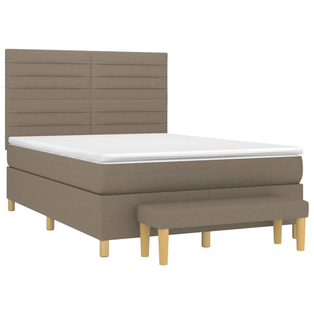 Boxspring Met Matras Stof Taupe 140 x 200 cm Horizontale strepen