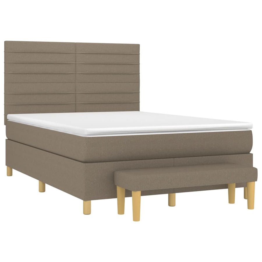 Boxspring Met Matras Stof Taupe 140 x 200 cm Horizontale strepen