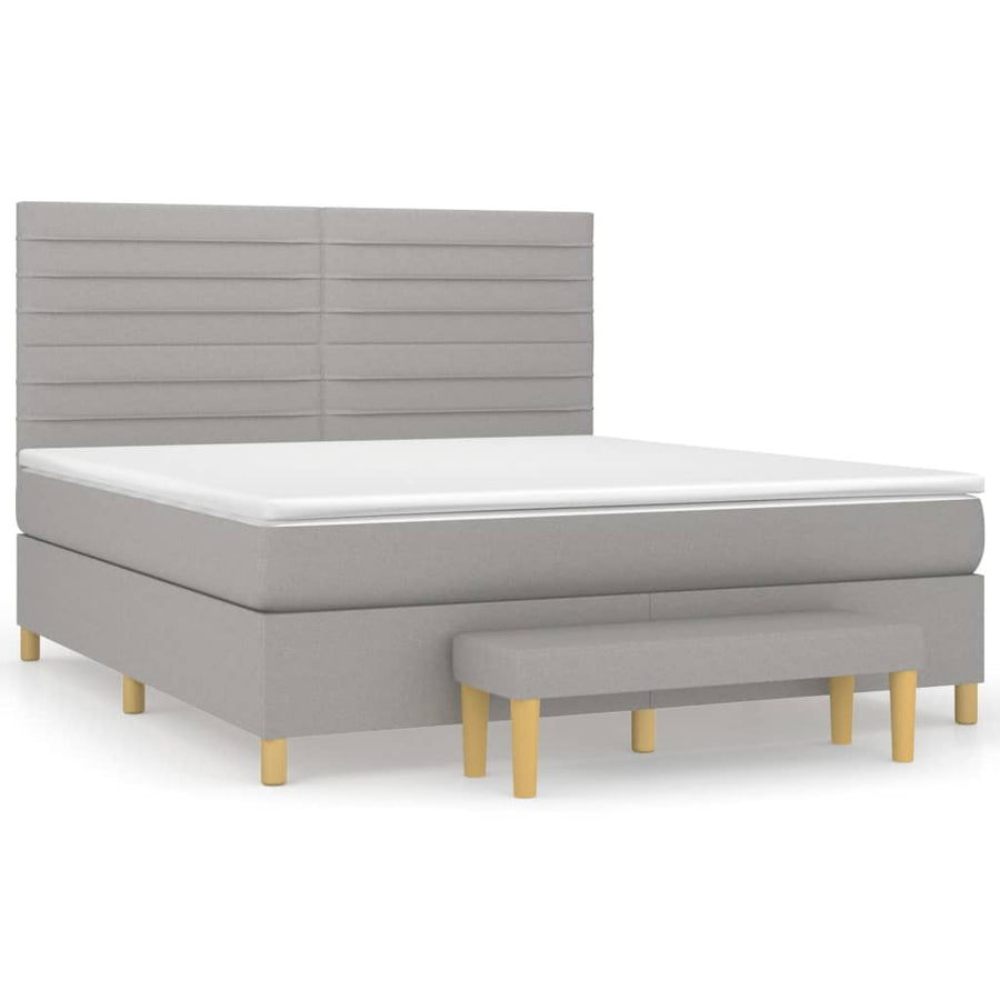 Boxspring Met Matras Stof Lichtgrijs 160 x 200 cm Horizontale strepen