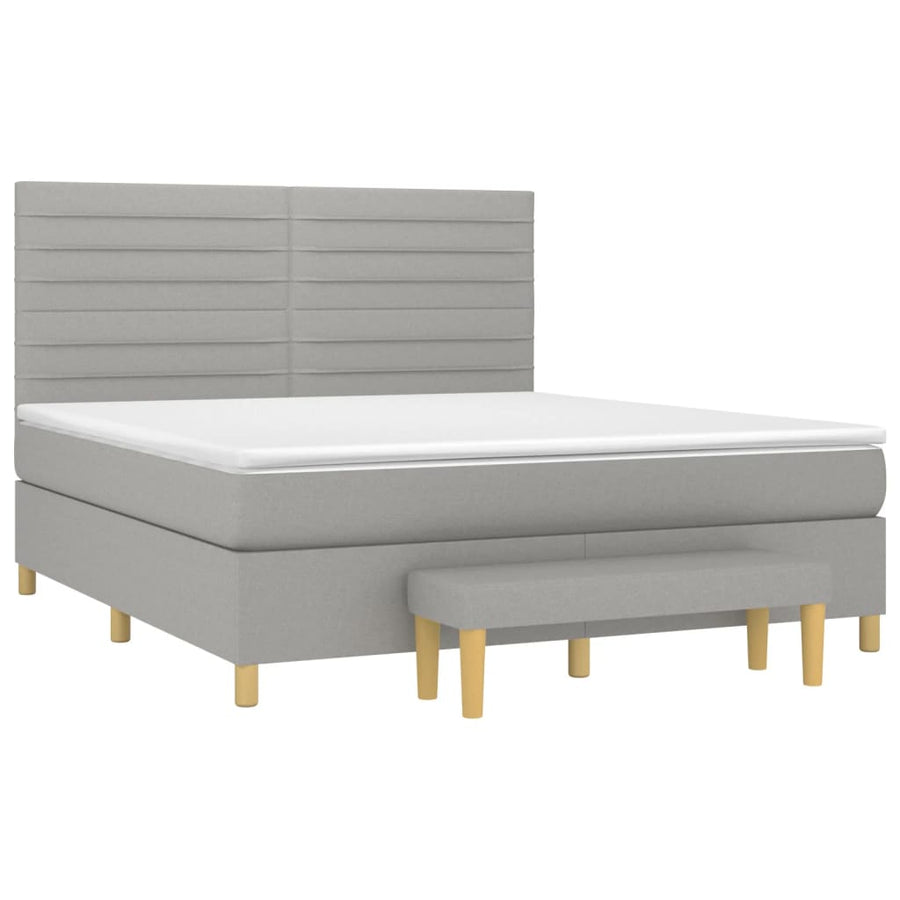 Boxspring Met Matras Stof Lichtgrijs 160 x 200 cm Horizontale strepen