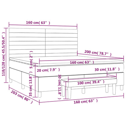 Boxspring Met Matras Stof Lichtgrijs 160 x 200 cm Horizontale strepen