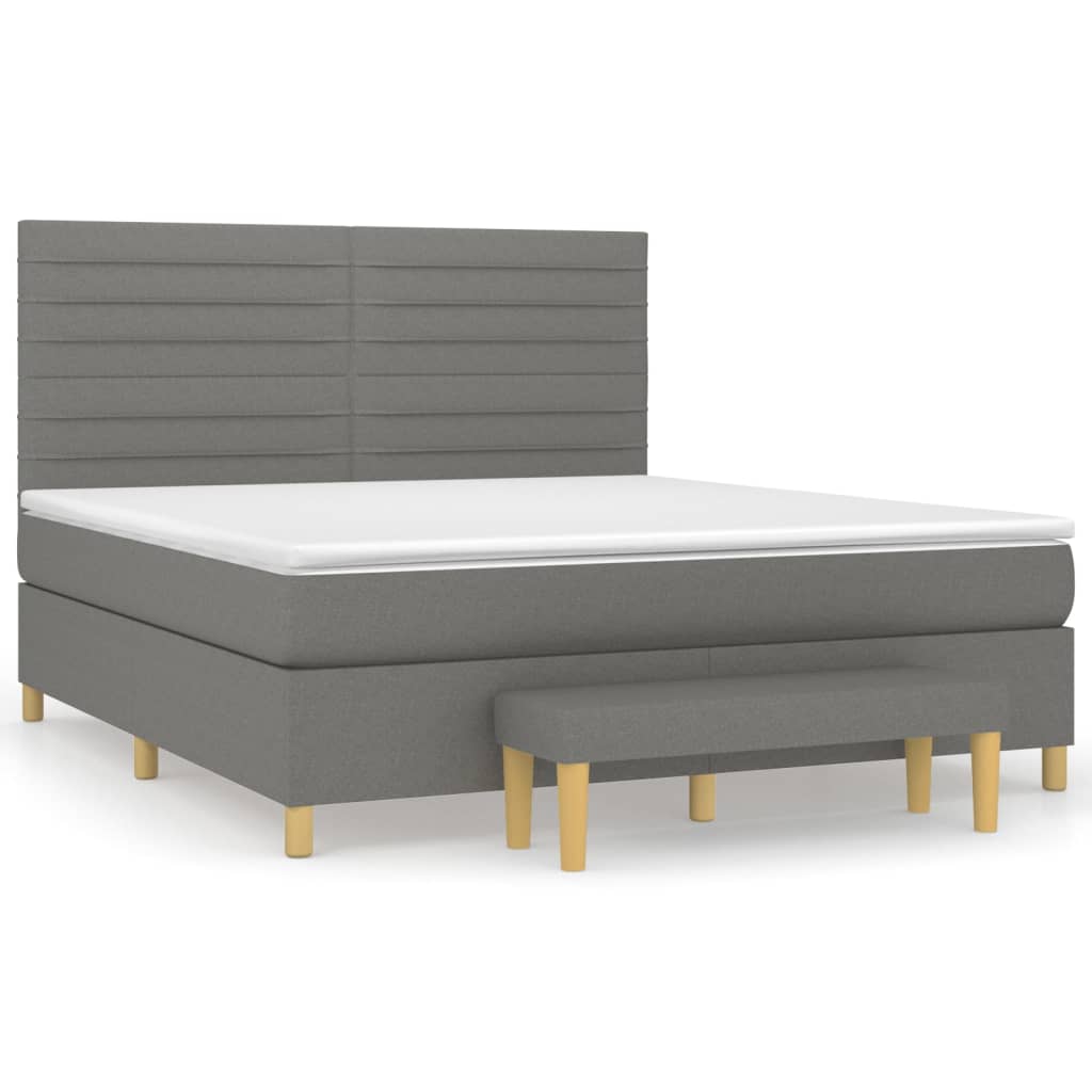 Boxspring Met Matras Stof Donkergrijs 160 x 200 cm Horizontale strepen