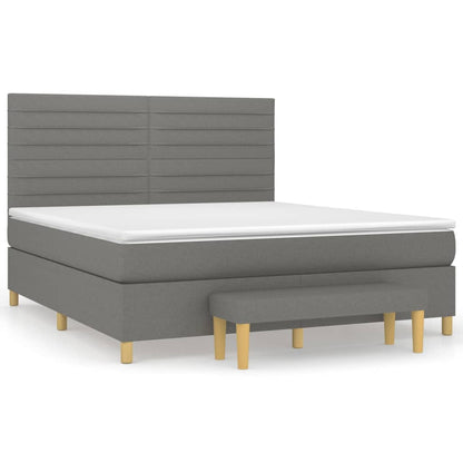 Boxspring Met Matras Stof Donkergrijs 160 x 200 cm Horizontale strepen