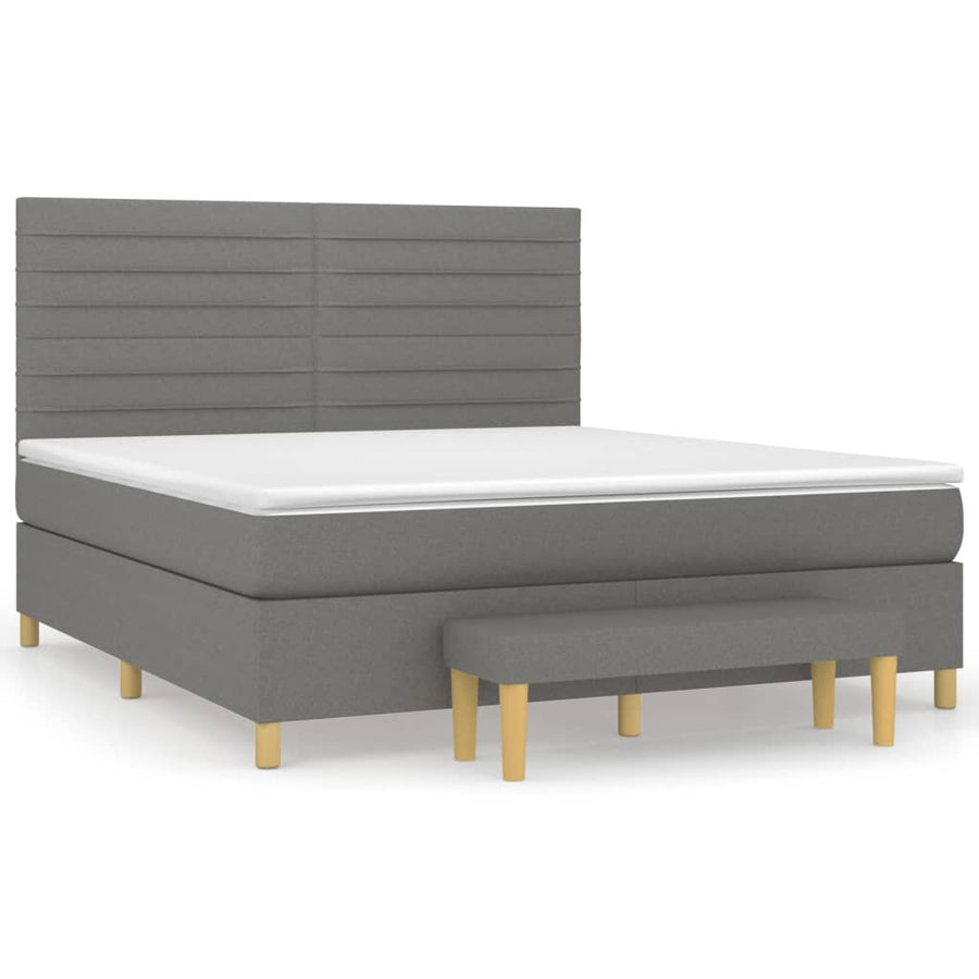 Boxspring Met Matras Stof Donkergrijs 160 x 200 cm Horizontale strepen