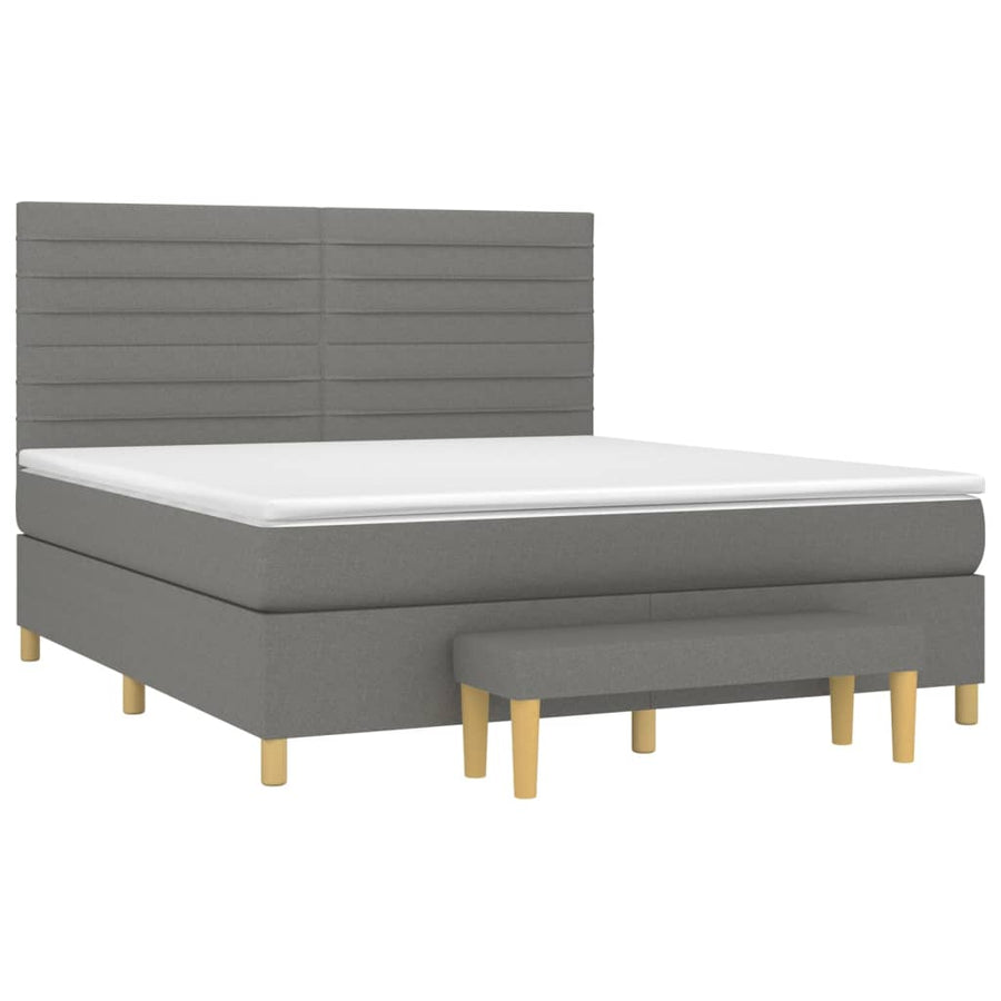 Boxspring Met Matras Stof Donkergrijs 160 x 200 cm Horizontale strepen