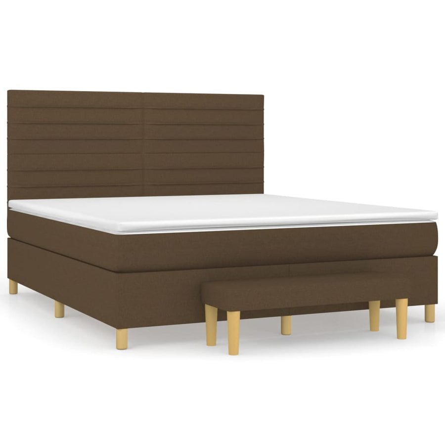 Boxspring Met Matras Stof Donkerbruin 160 x 200 cm Horizontale strepen