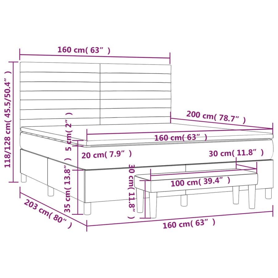 Boxspring Met Matras Stof Donkerbruin 160 x 200 cm Horizontale strepen