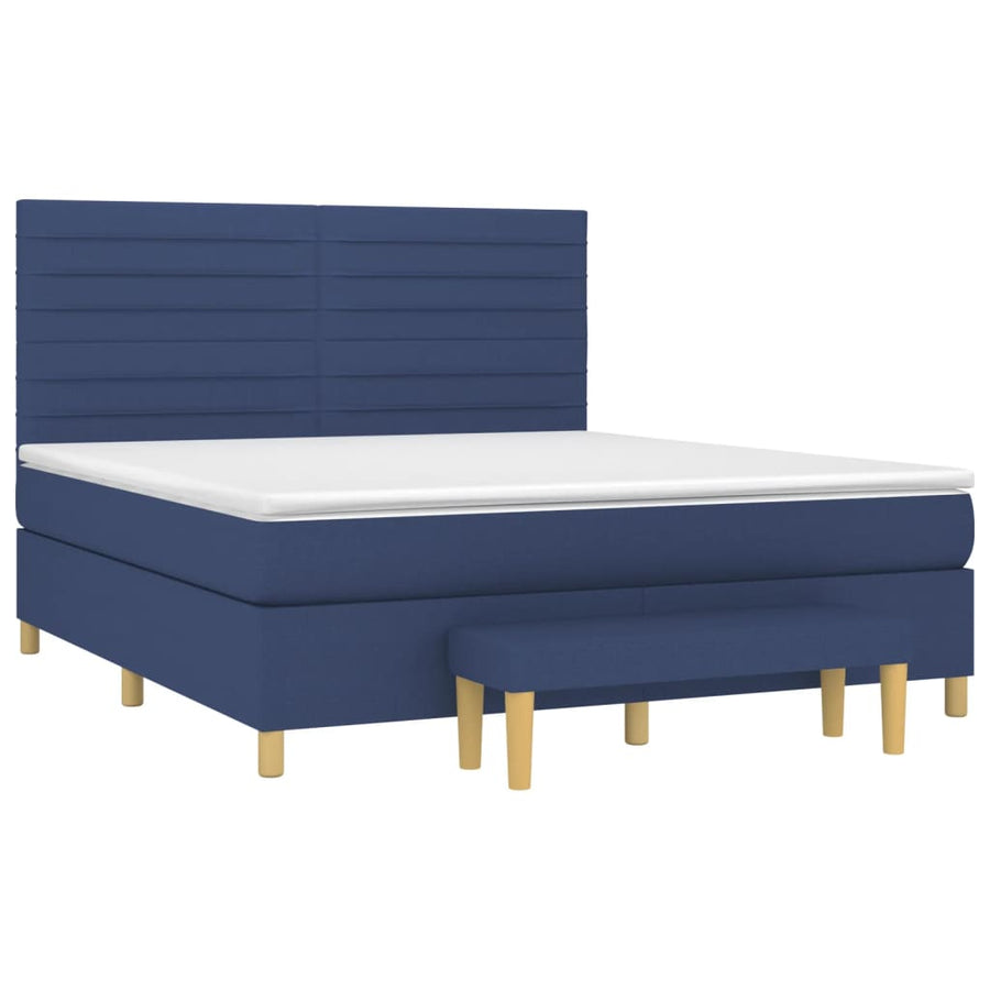 Boxspring Met Matras Stof Blauw 160 x 200 cm Horizontale strepen