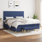 Boxspring Met Matras Stof Blauw 160 x 200 cm Horizontale strepen