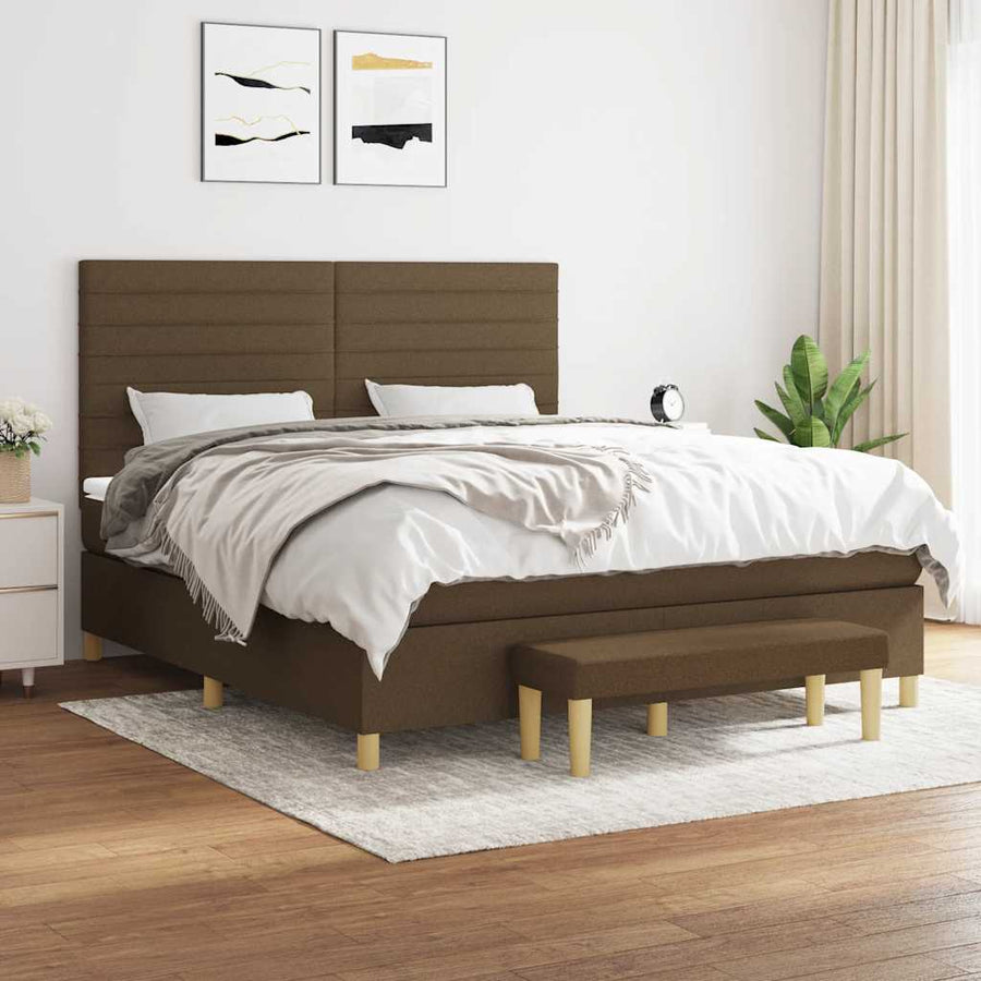 Boxspring Met Matras Stof 180 x 200 cm Donkerbruin