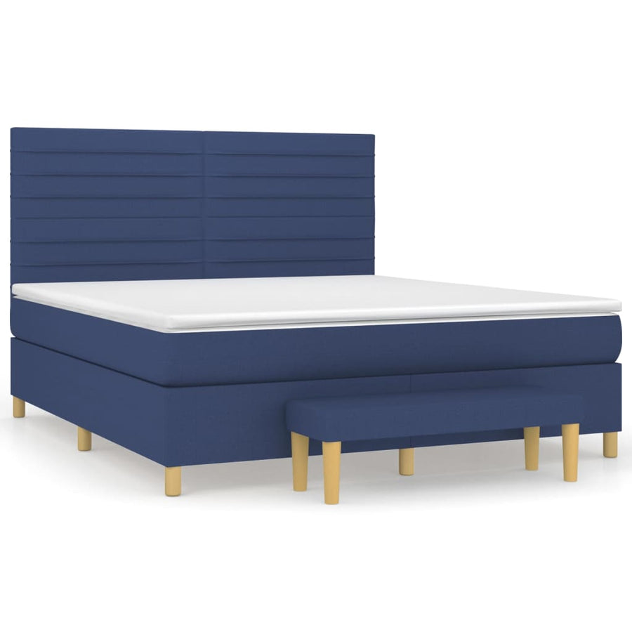 Boxspring Met Matras Stof Blauw 180X200 Cm Blauw 180 x 200 cm Horizontale strepen